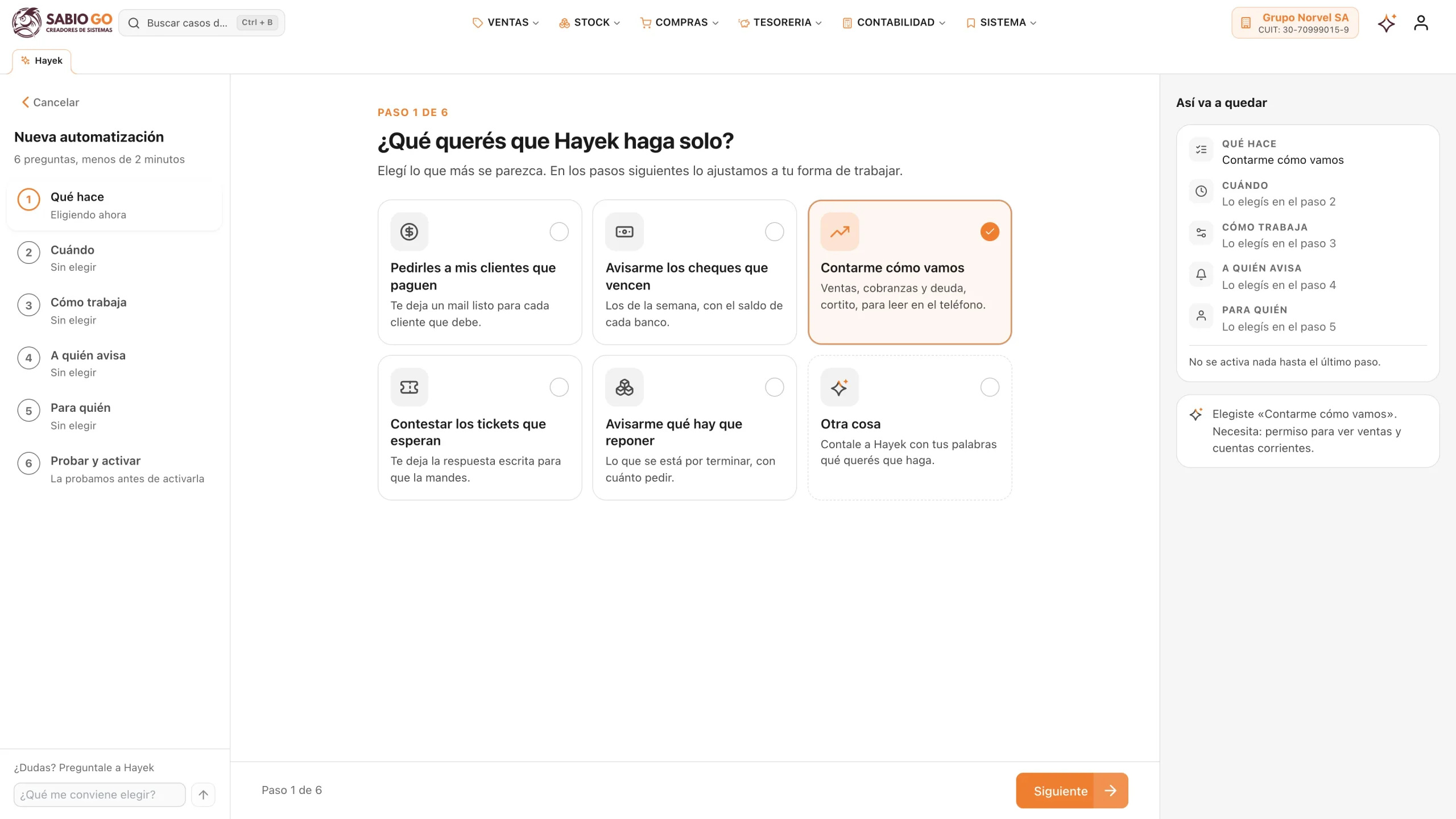 Paso 1: qué querés que Hayek haga solo