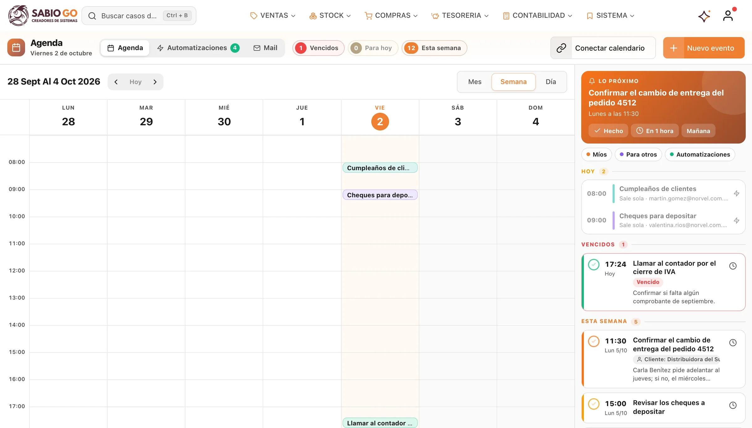 Sabio Go instalado en Windows: la agenda de la semana